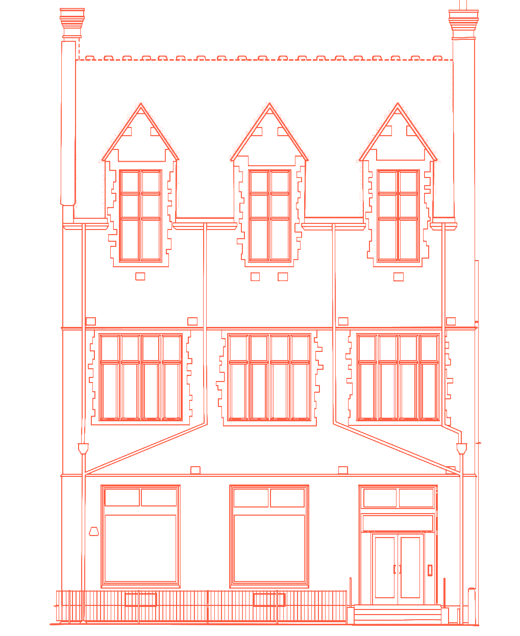 A line-art drawing of a building